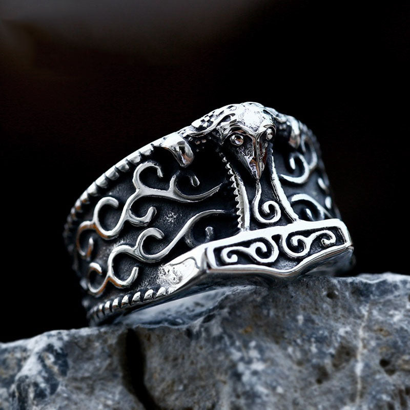 Viking Crow Head Stainless Steel Ring-Vrafi Jewelry