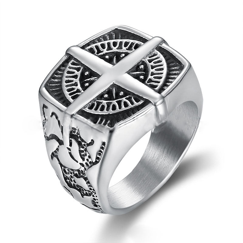 Viking Nautical Cross Stainless Steel Ring-Vrafi Jewelry