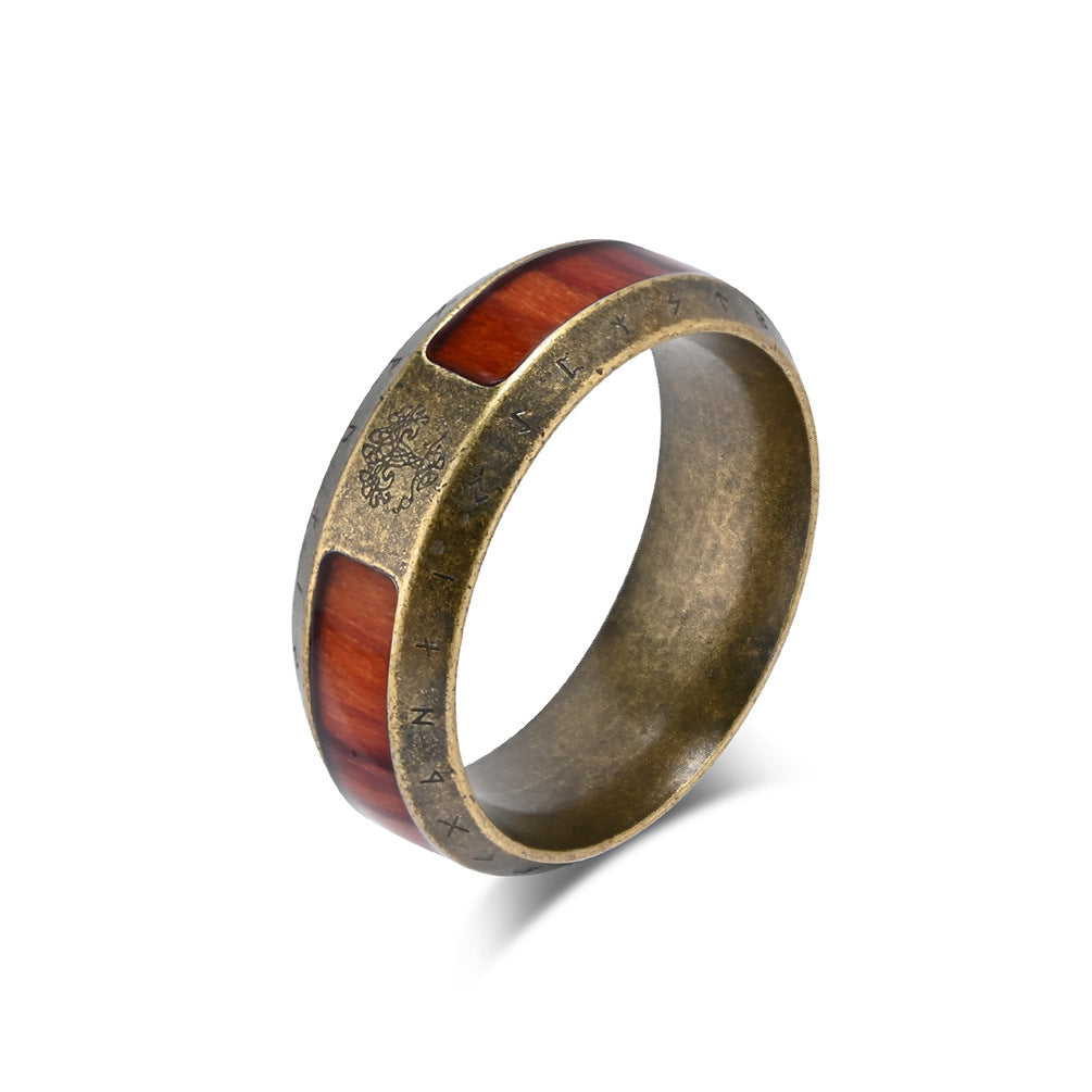 Viking Rune Tree of Life Wood Grain Ring