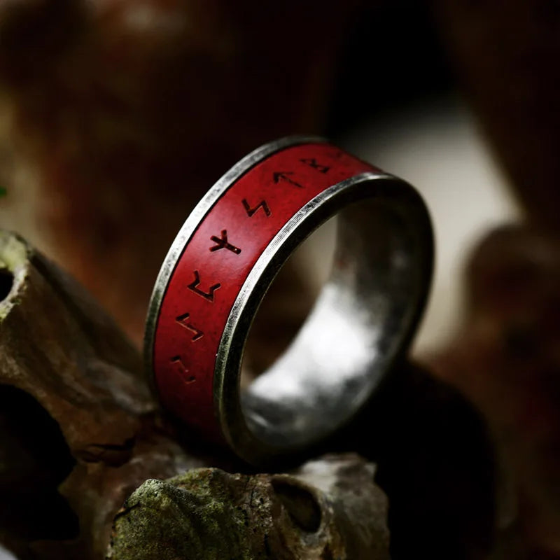 Viking Runes Rosewood Stainless Steel Ring