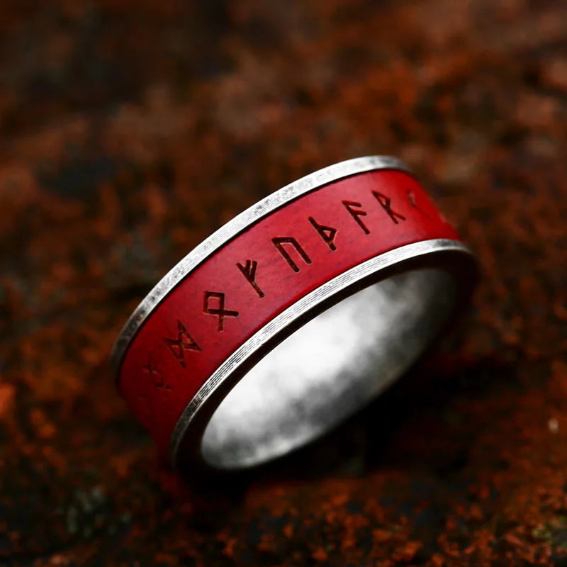 Viking Runes Rosewood Stainless Steel Ring