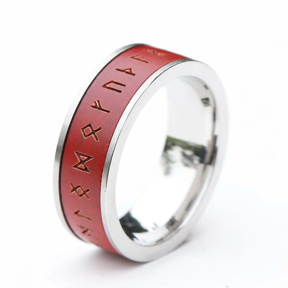 Viking Runes Rosewood Stainless Steel Ring