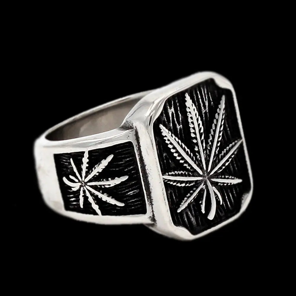 Vintage Cannabis Leaf Stainless Steel Ring VRAFI