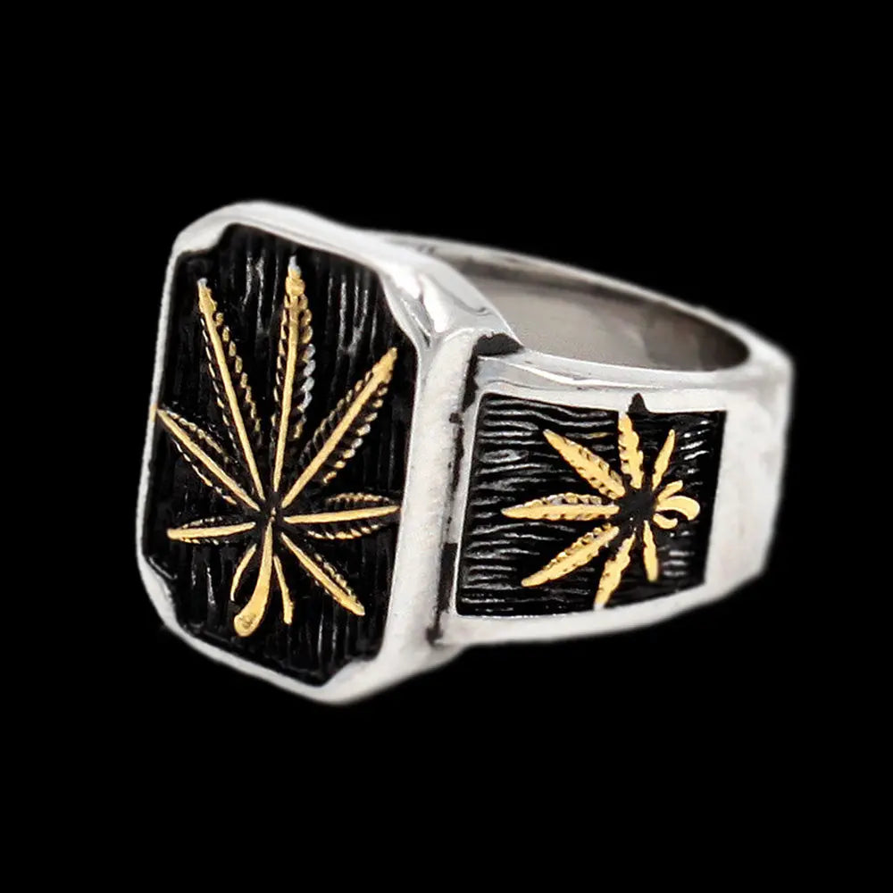 Vintage Cannabis Leaf Stainless Steel Ring VRAFI