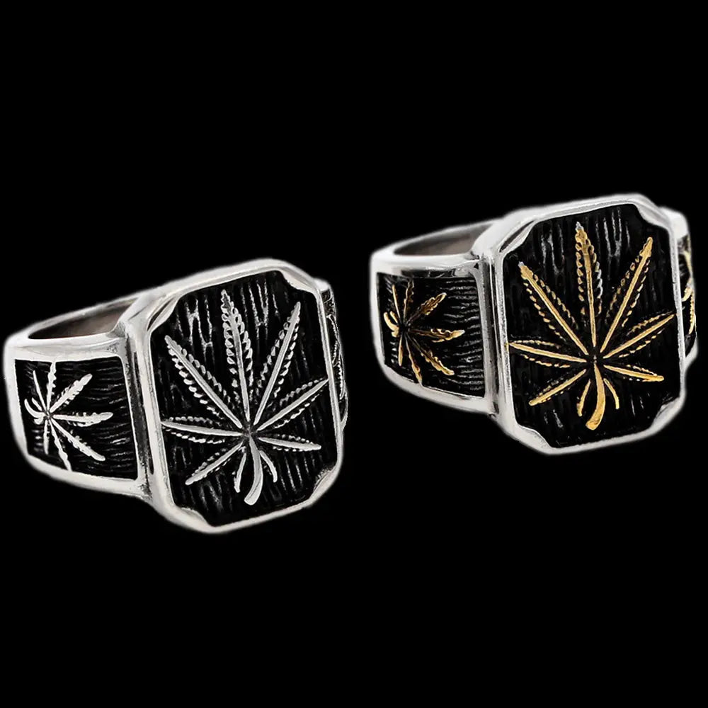 Vintage Cannabis Leaf Stainless Steel Ring VRAFI