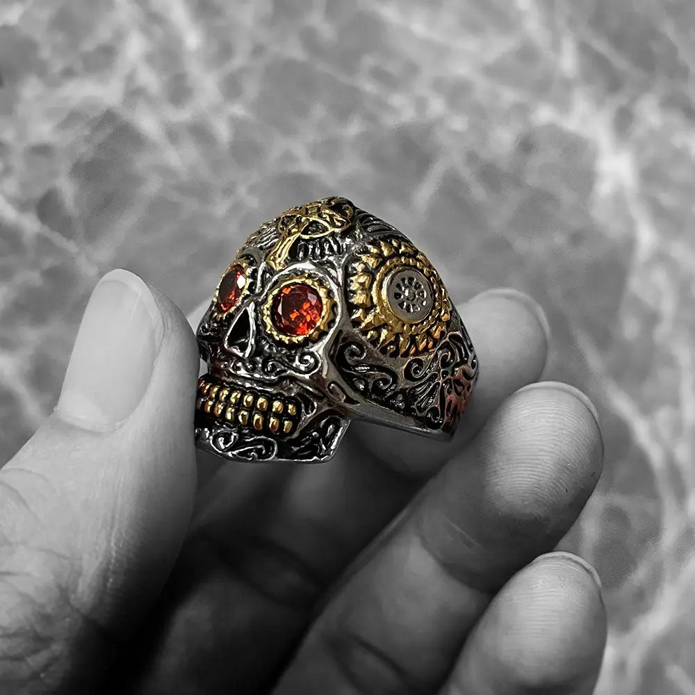Vintage Cross Stainless Steel Sugar Skull Ring - Vrafi Jewelry