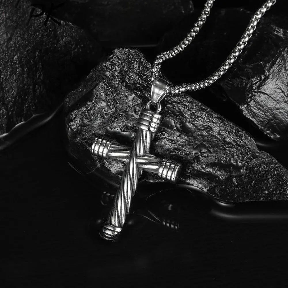 Vintage Cross Stainless Steel Thread Pendant VRAFI