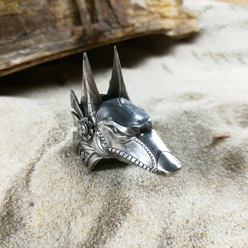 Vintage Egyptian Anubis God Wolf Head Ring - Vrafi Jewelry