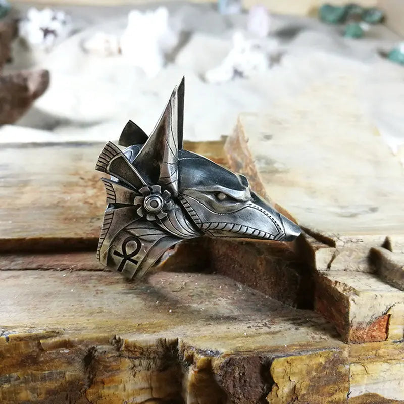 Vintage Egyptian Anubis God Wolf Head Ring - Vrafi Jewelry