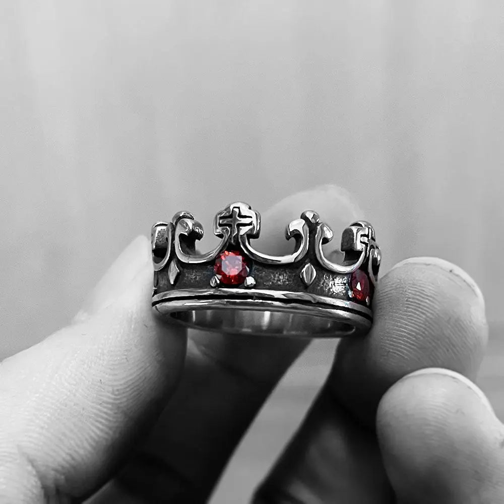 Vintage Gothic Ruby Crown Ring - Vrafi Jewelry