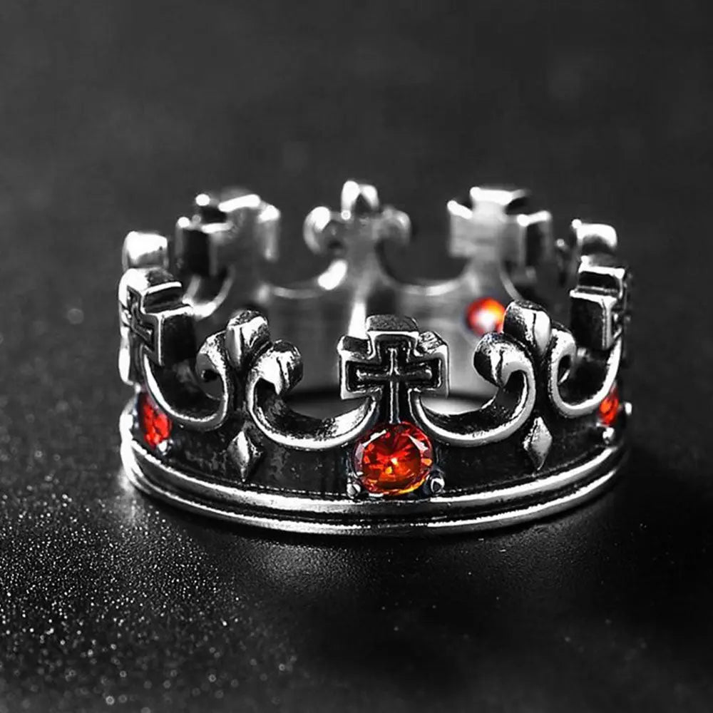 Vintage Gothic Ruby Crown Ring - Vrafi Jewelry