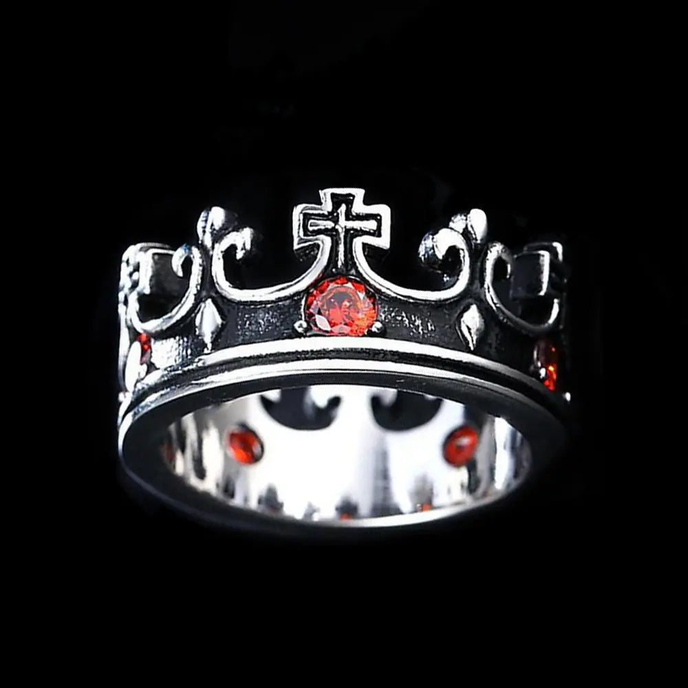 Vintage Gothic Ruby Crown Ring - Vrafi Jewelry