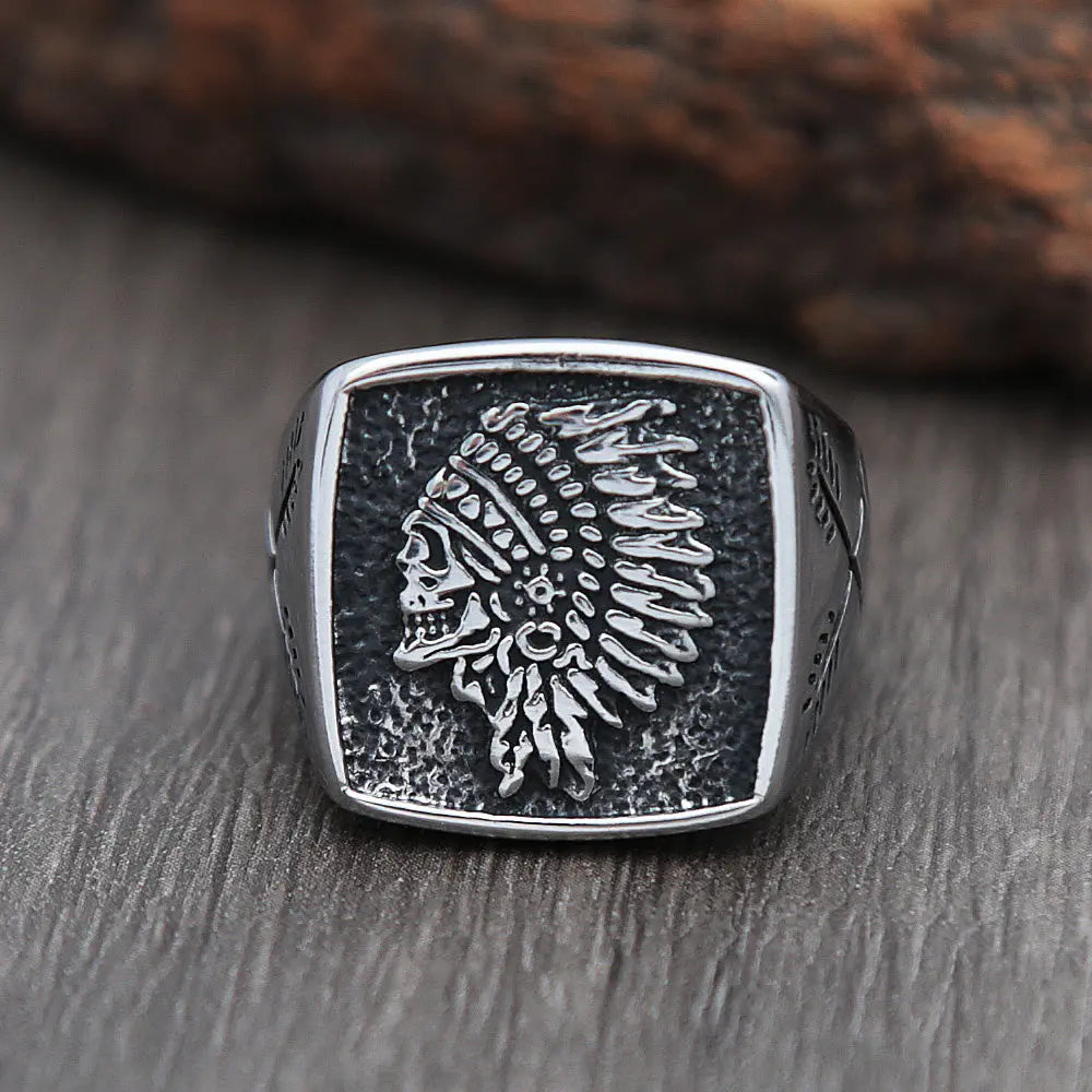 Vintage Indian Chief Skull Ring VRAFI