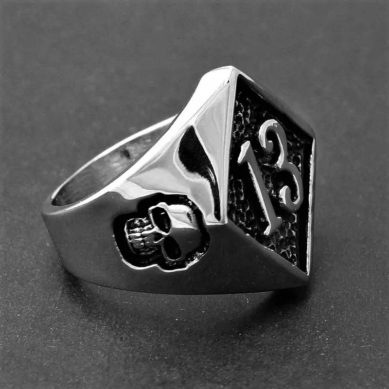 Vintage Lucky 13 Stainless Steel Ring - Vrafi Jewelry