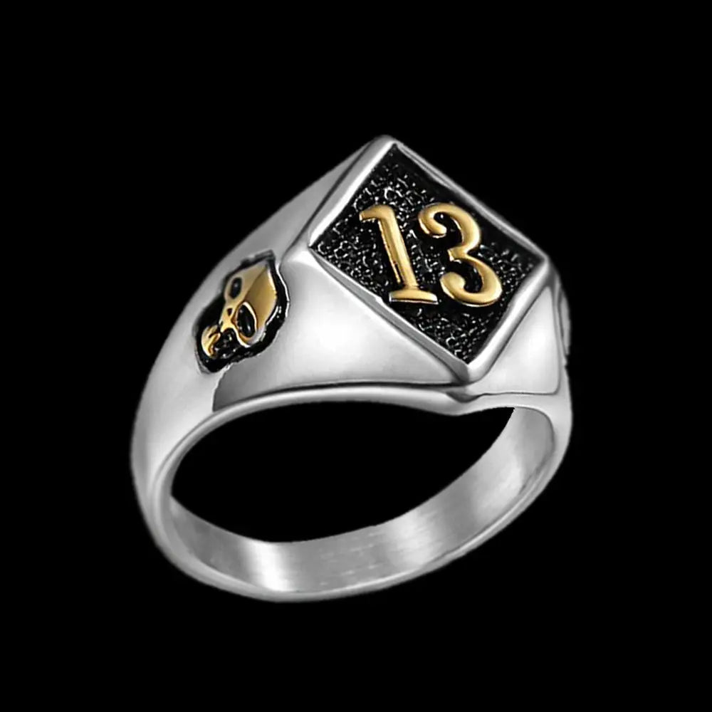 Vintage Lucky 13 Stainless Steel Ring - Vrafi Jewelry