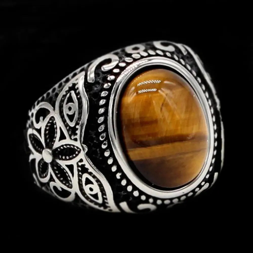 Vintage Oval Gemstone Stainless Steel Ring VRAFI