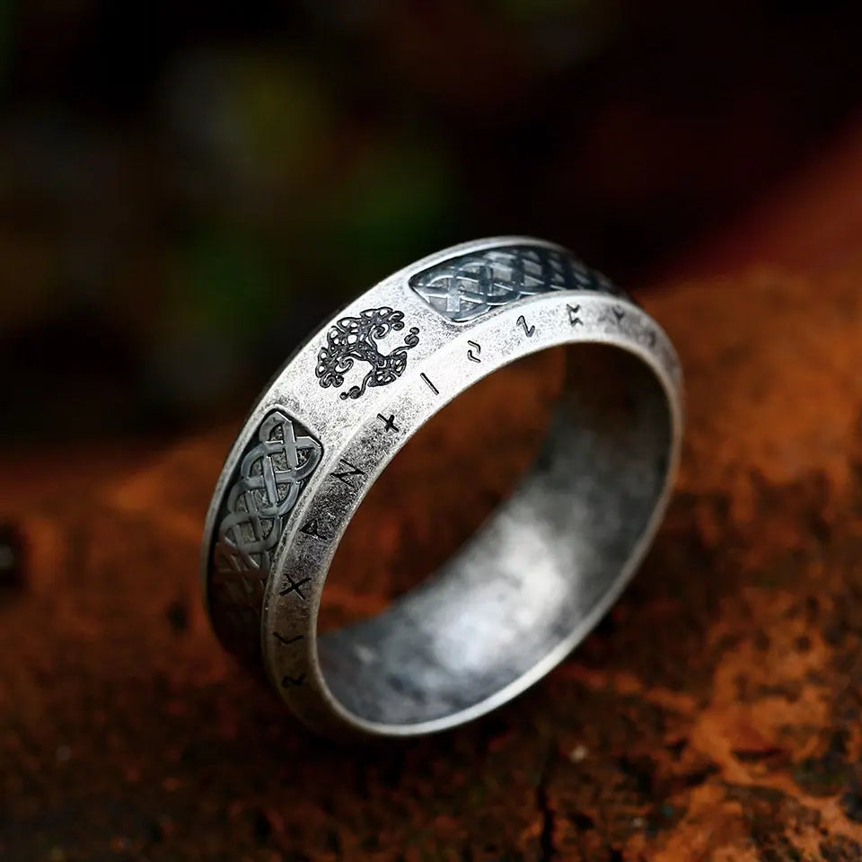 Vintage Tree of Life With Celtic Knot Rune Ring Band - Vrafi Jewelry