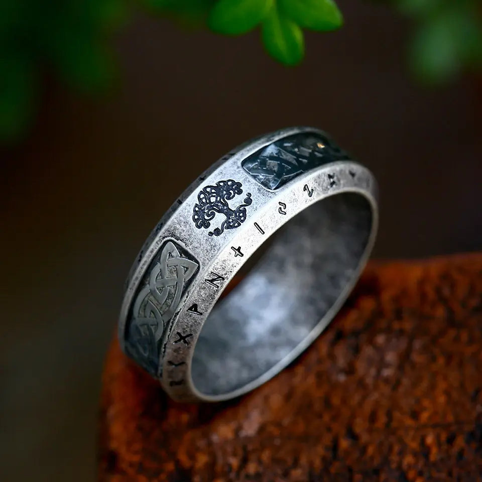 Vintage Tree of Life With Celtic Knot Rune Ring Band - Vrafi Jewelry