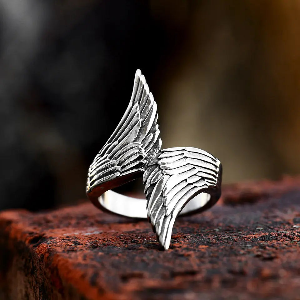 Vintage Wings Stainless Steel Ring Vrafi Jewelry