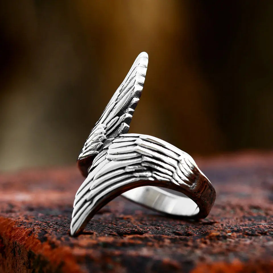 Vintage Wings Stainless Steel Ring Vrafi Jewelry