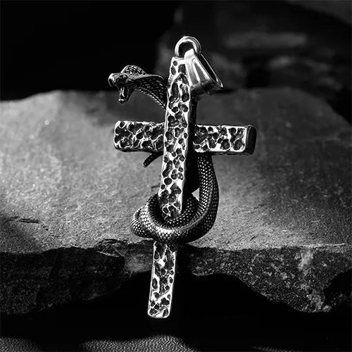 Vintage Cross with Snake Gothic Stainless Steel Pendant