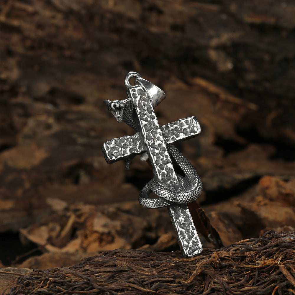 Vintage Cross with Snake Gothic Stainless Steel Pendant