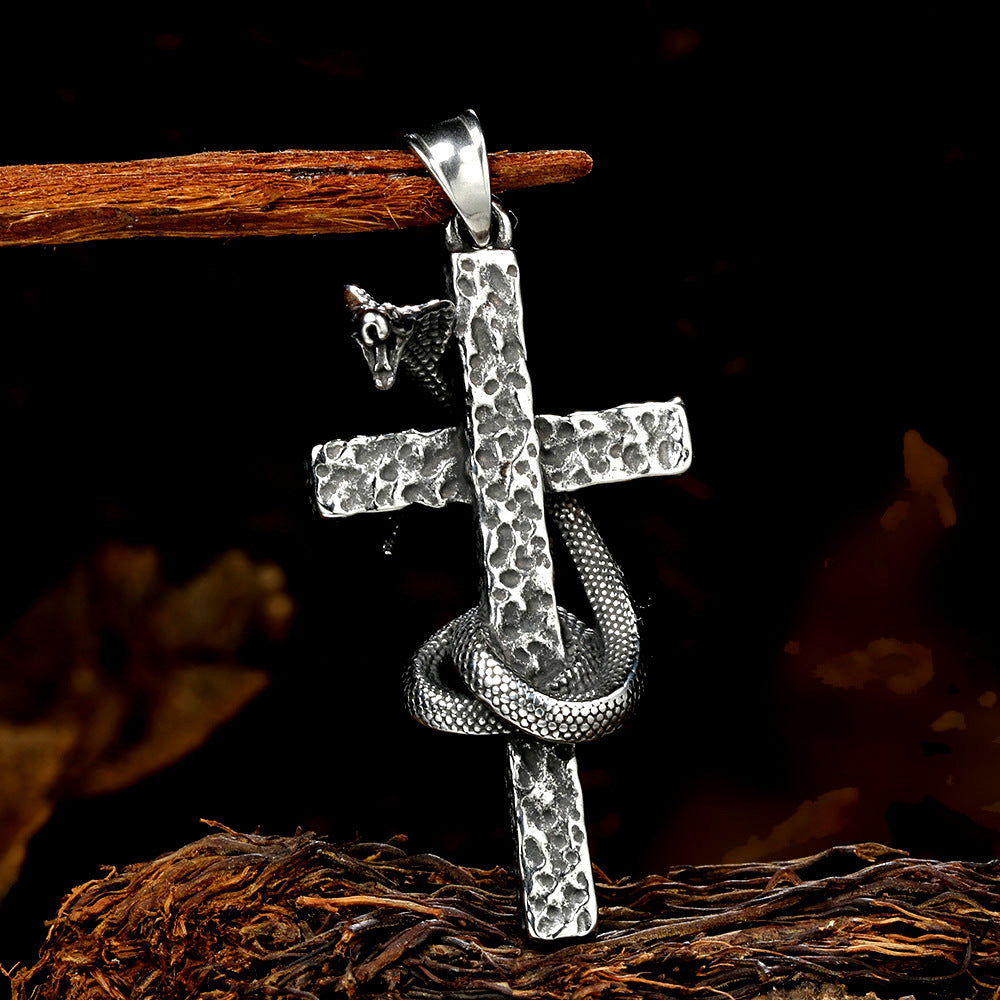 Vintage Cross with Snake Gothic Stainless Steel Pendant