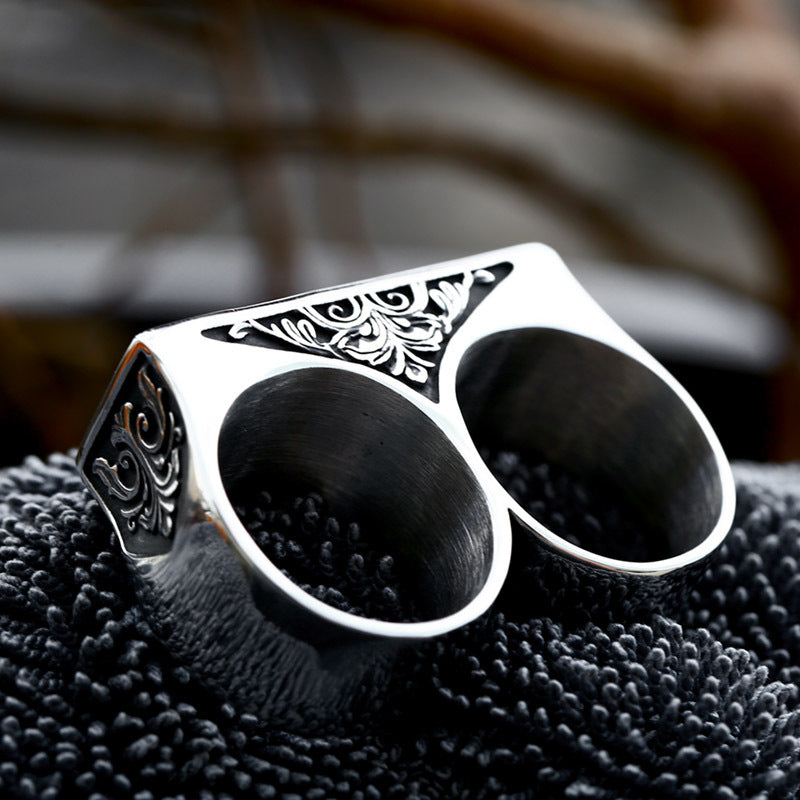 Stainless Steel Two Finger Ring-Vrafi Jewelry
