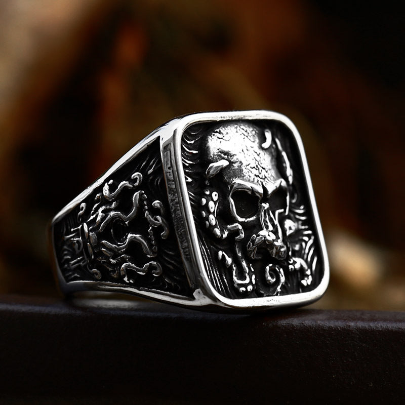 Anillo de sello de acero inoxidable tallado minimalista
