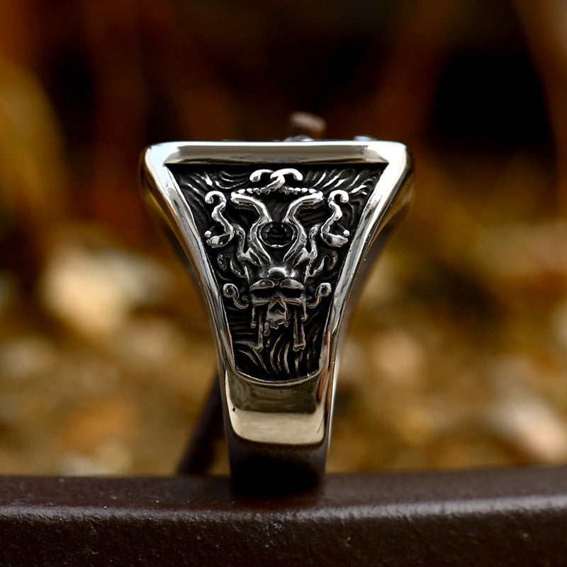 Anillo de sello de acero inoxidable tallado minimalista