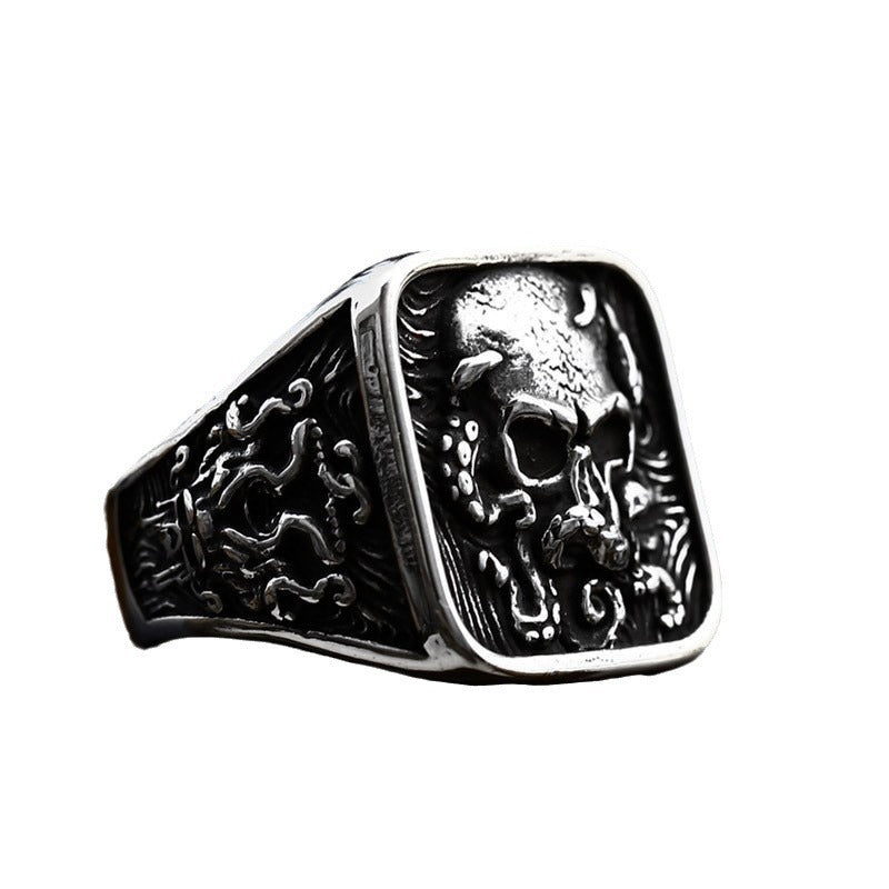 Anillo de sello de acero inoxidable tallado minimalista