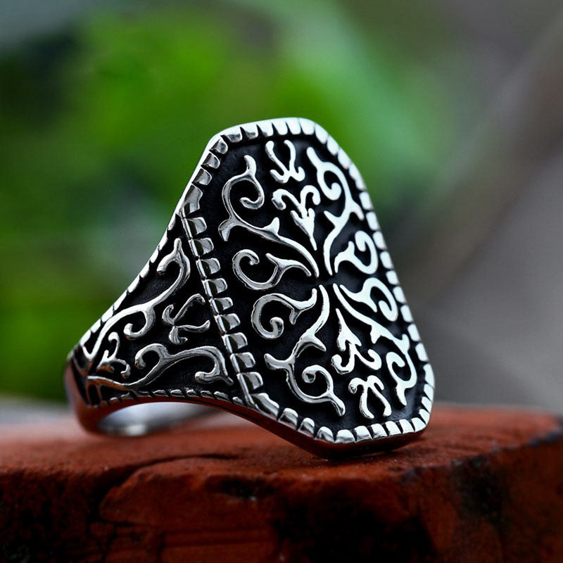 Vintage Finely Carved Floral Stainless Steel Ring-Vrafi Jewelry