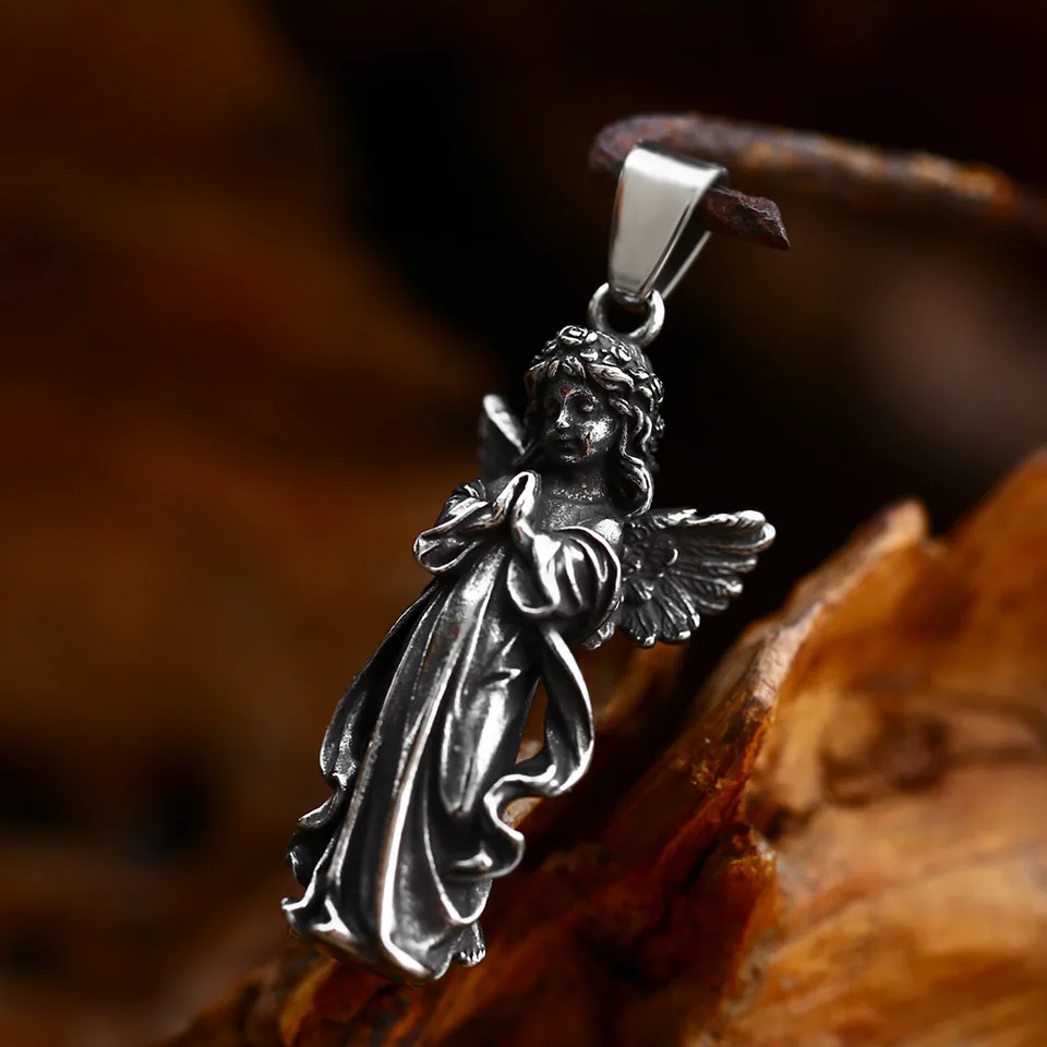 Vintage Stainless Steel Angel Necklace Pendant