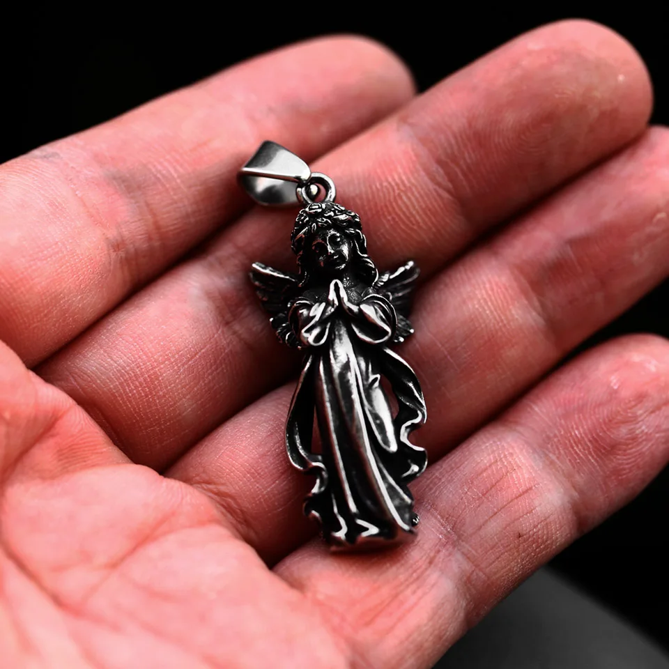 Vintage Stainless Steel Angel Necklace Pendant
