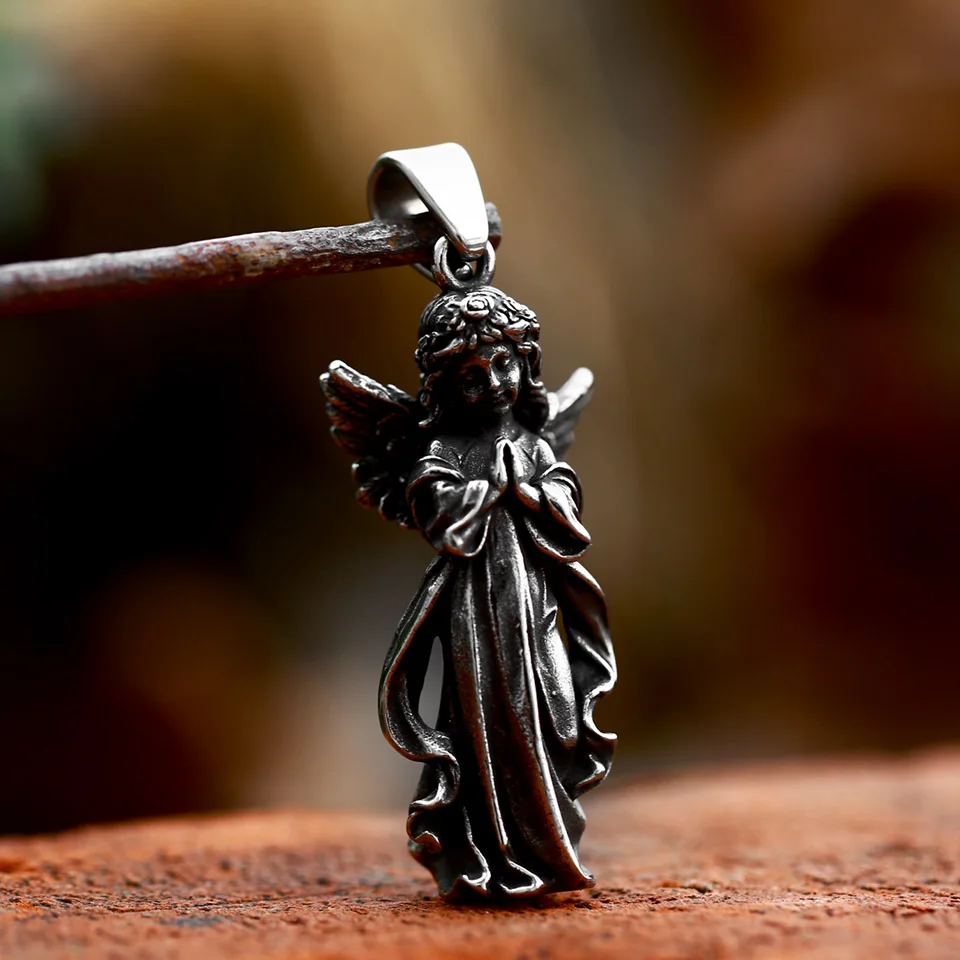 Vintage Stainless Steel Angel Necklace Pendant