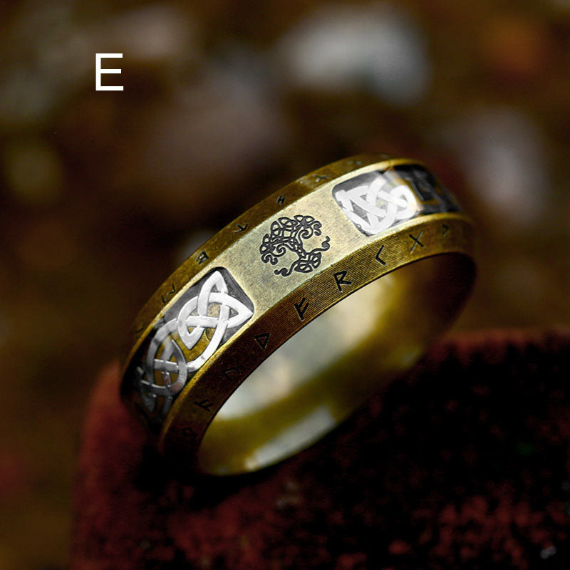 Vintage Tree of Life With Celtic Knot Rune Ring Band