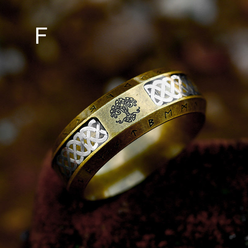 Vintage Tree of Life With Celtic Knot Rune Ring Band