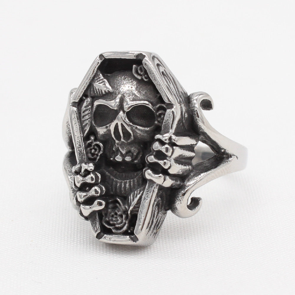 Vintage Skull Coffin Men's Stainless Steel Ring