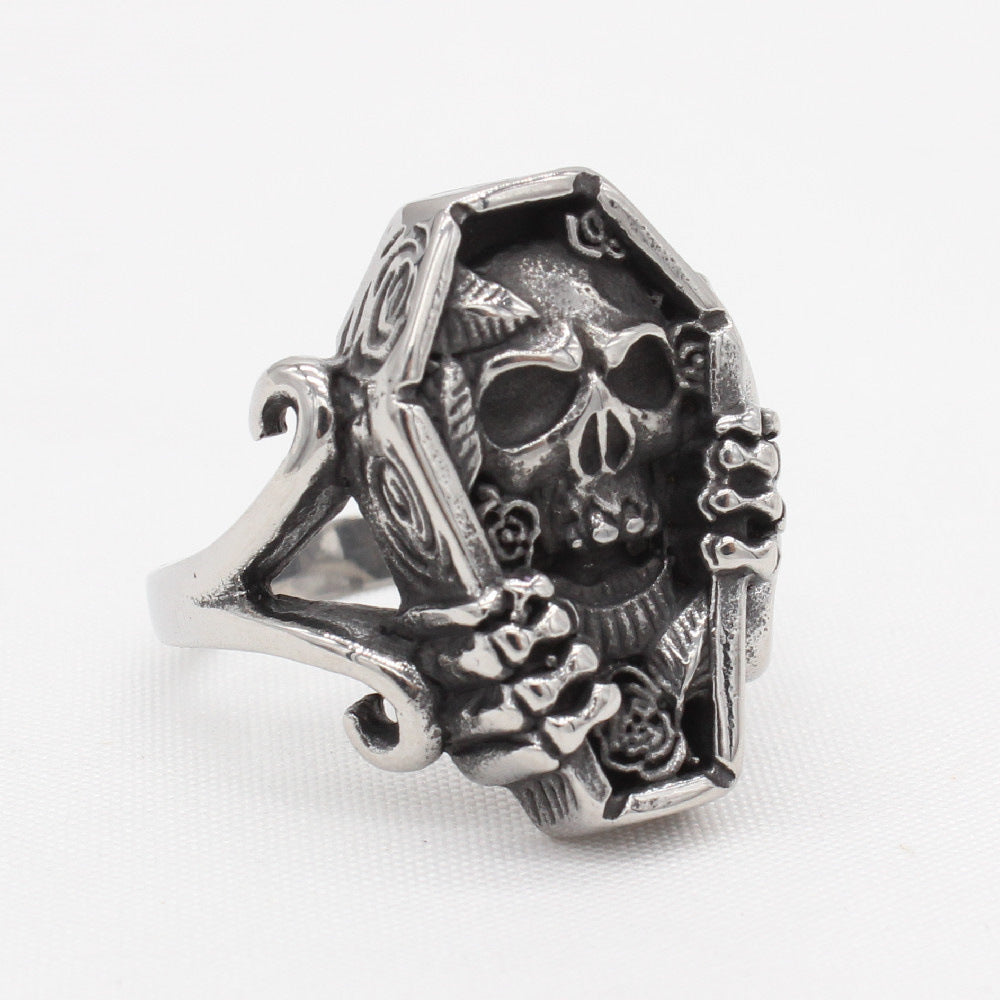 Vintage Skull Coffin Men's Stainless Steel Ring