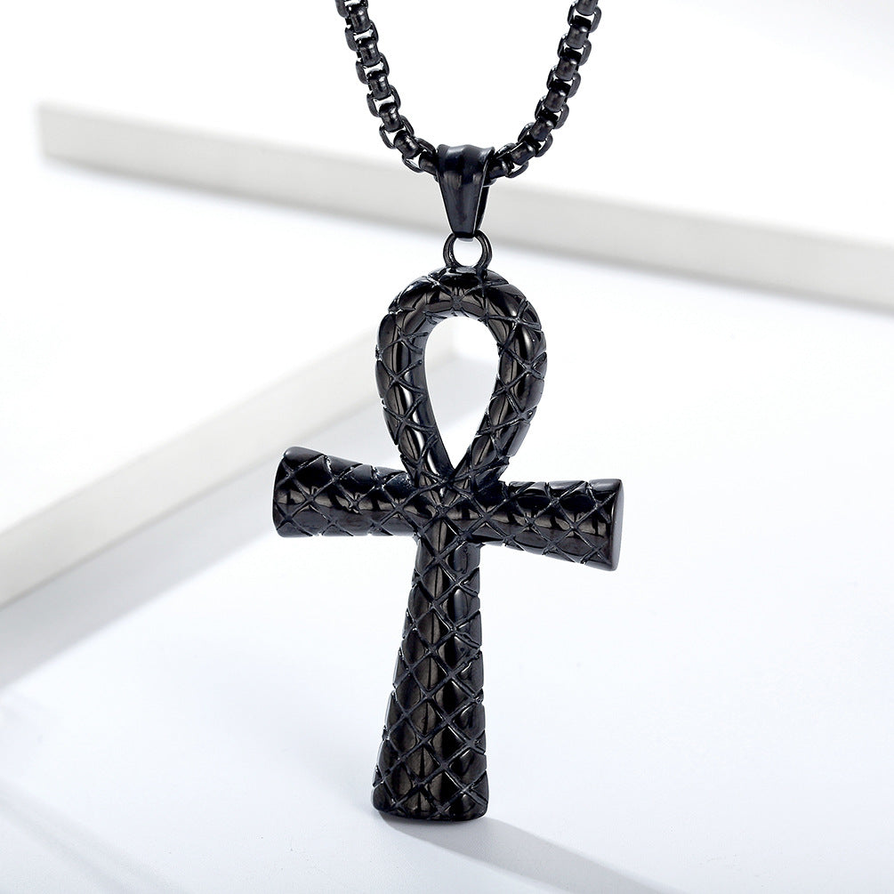 Vintage Snake Patterned Egyptian Ahkh Cross Stainless Steel Pendant