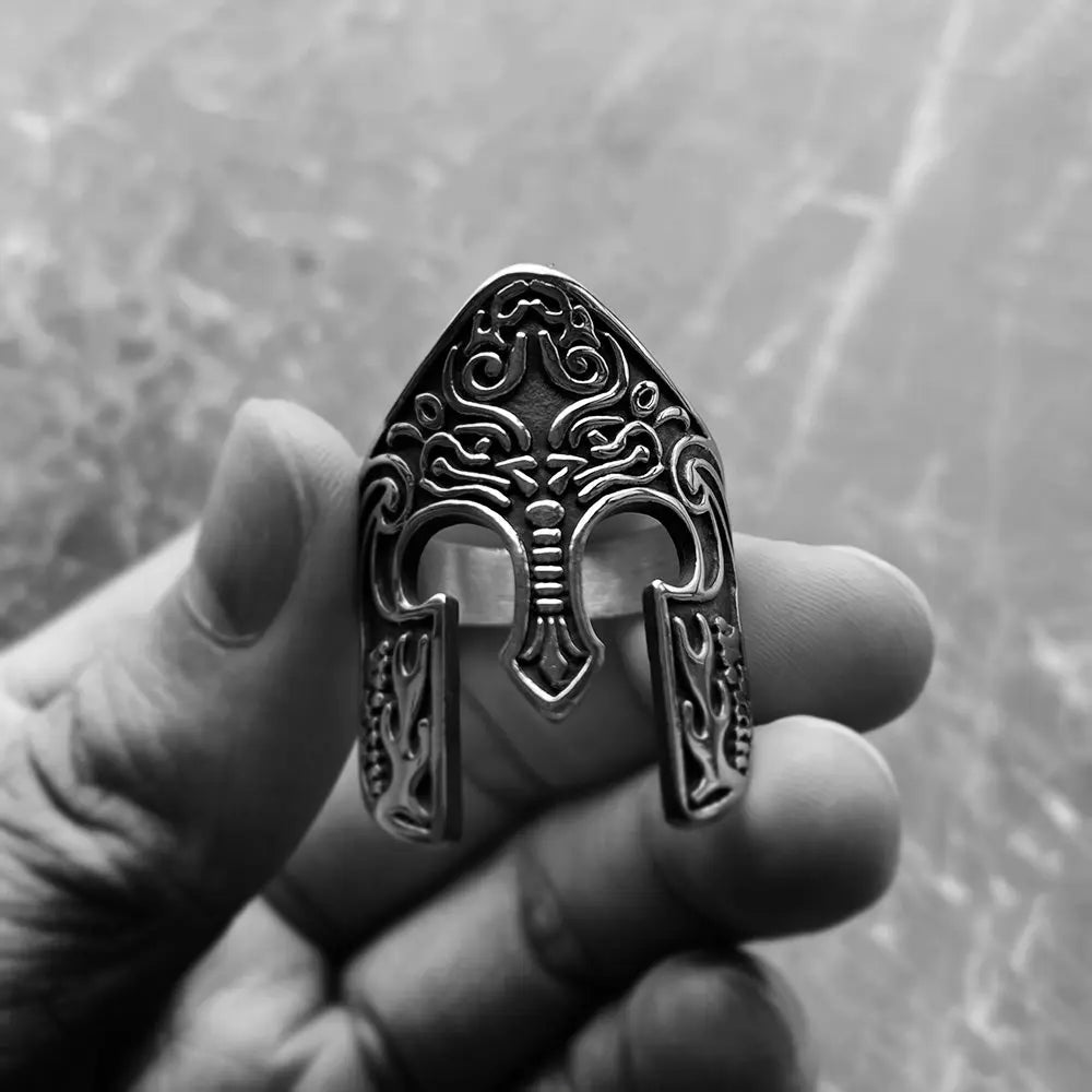 Warrior Helmet Totem Stainless Steel Ring - Vrafi Jewelry