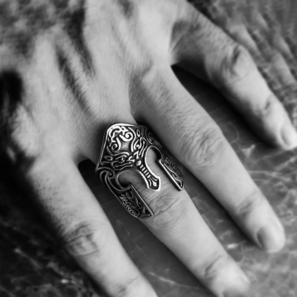 Warrior Helmet Totem Stainless Steel Ring - Vrafi Jewelry