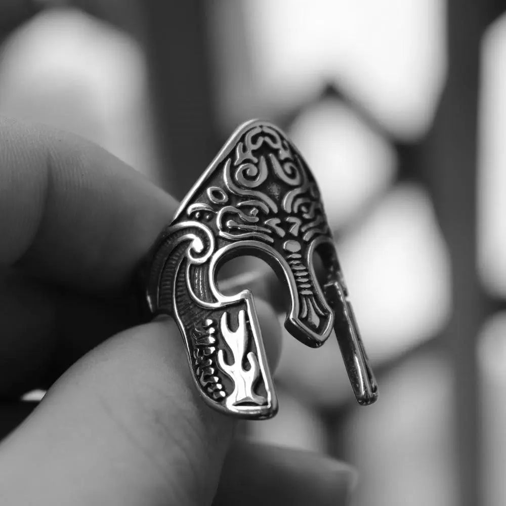 Warrior Helmet Totem Stainless Steel Ring - Vrafi Jewelry