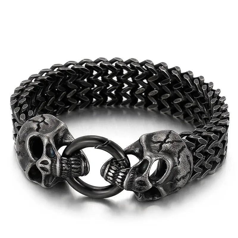 Wheat Link Skull Head Bracelet - Vrafi Jewelry