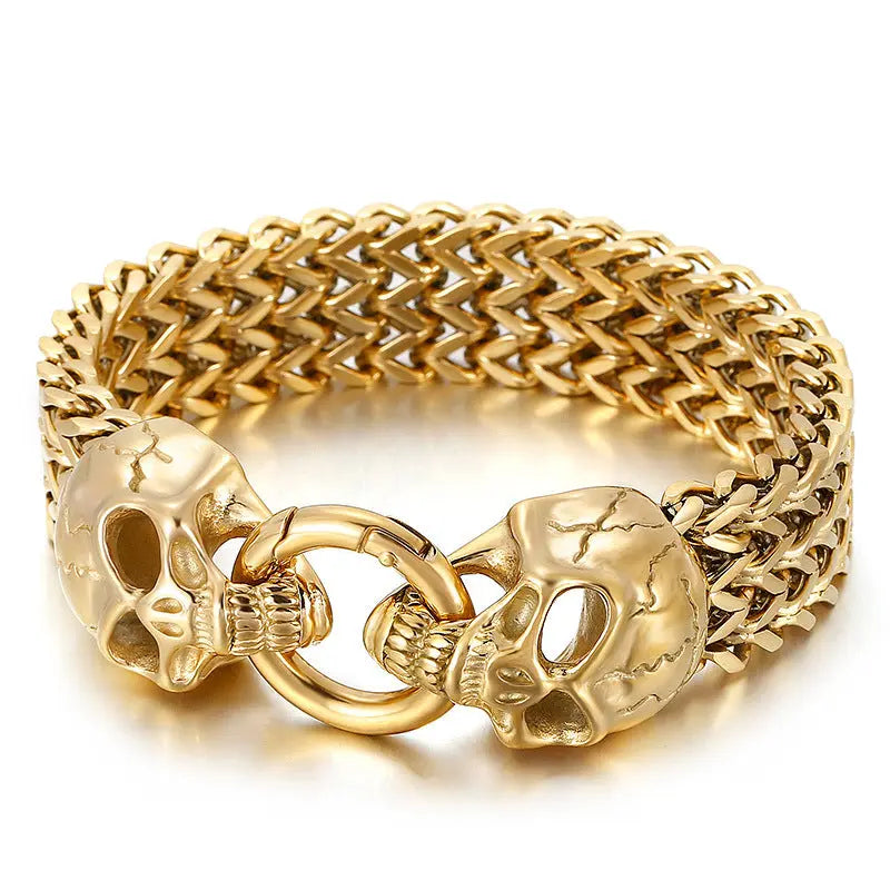 Wheat Link Skull Head Bracelet - Vrafi Jewelry