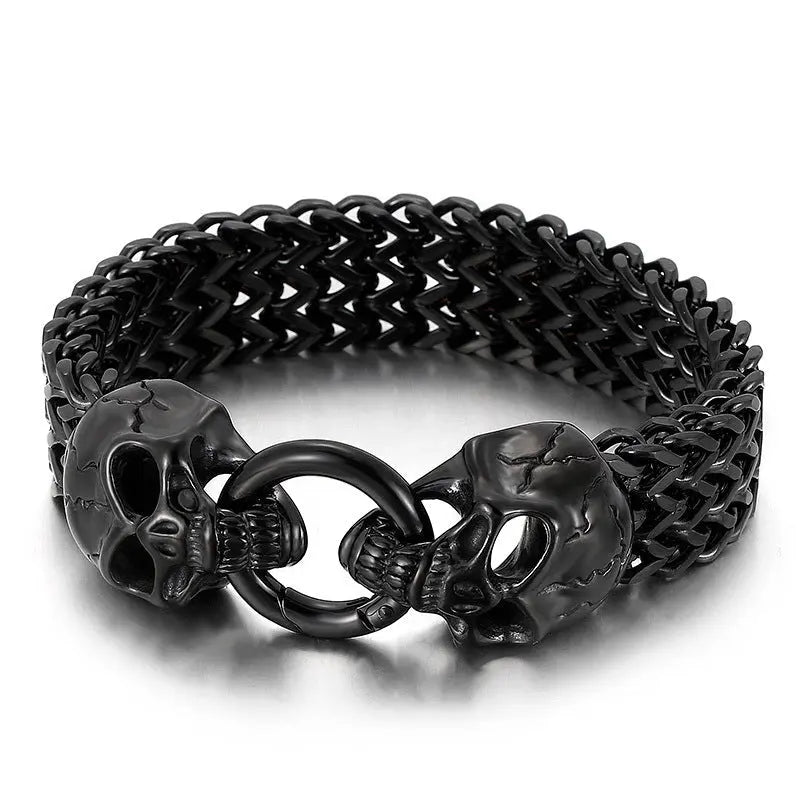 Wheat Link Skull Head Bracelet - Vrafi Jewelry