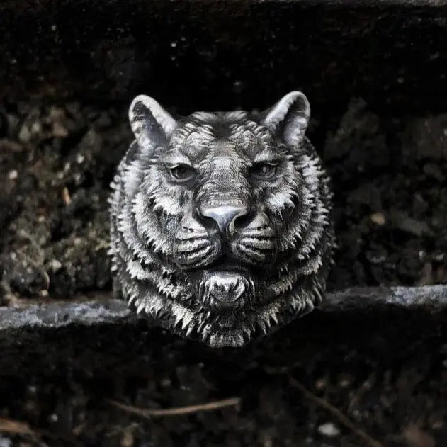 Wild Tiger Silver Ring - Vrafi Jewelry