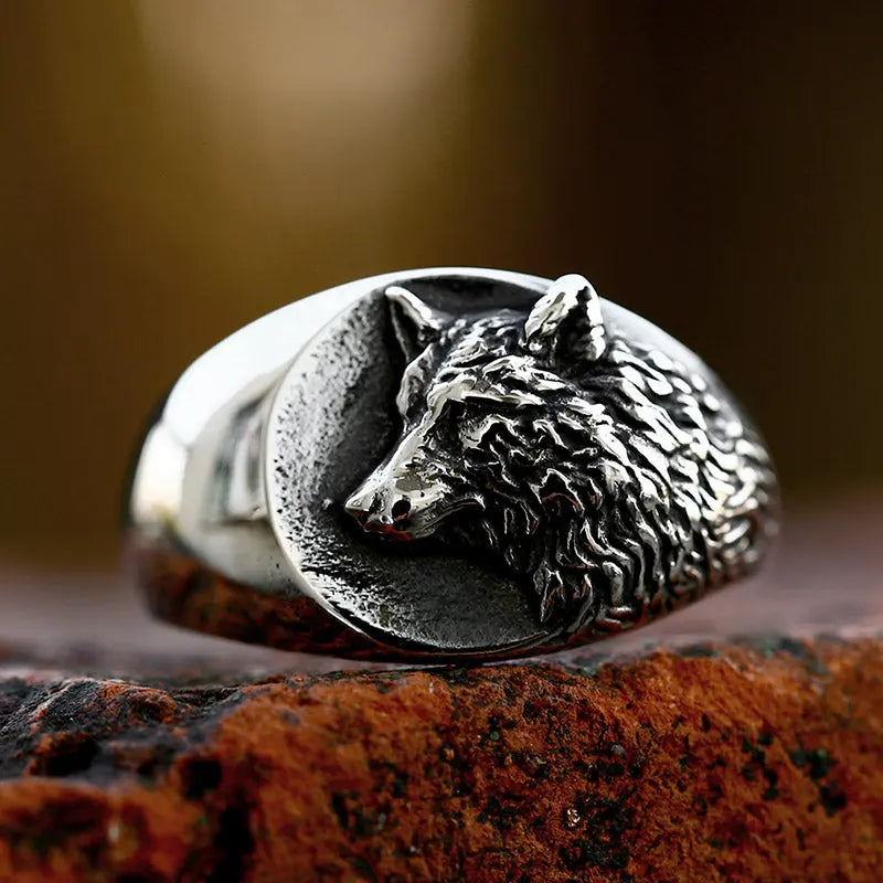 Wild Wolf Signet Stainless Steel Ring - Vrafi Jewelry