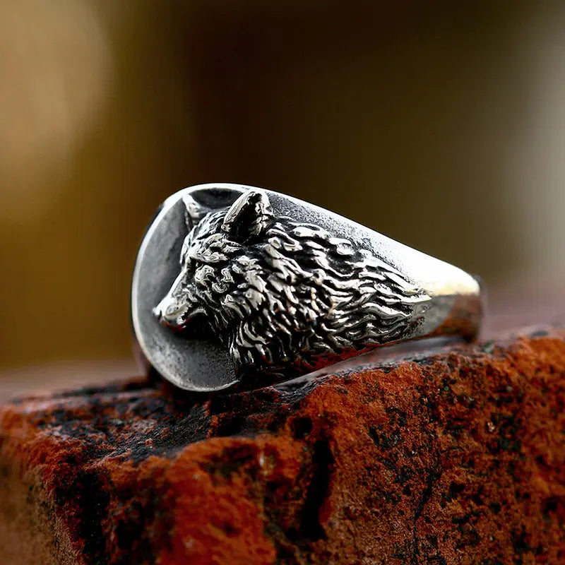 Wild Wolf Signet Stainless Steel Ring - Vrafi Jewelry