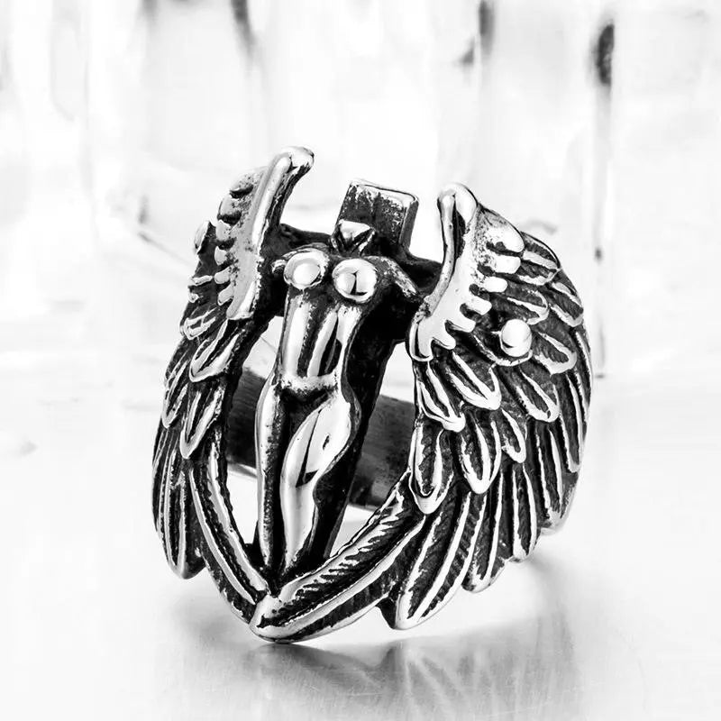 Winged Angel Cross Ring - Vrafi Jewelry